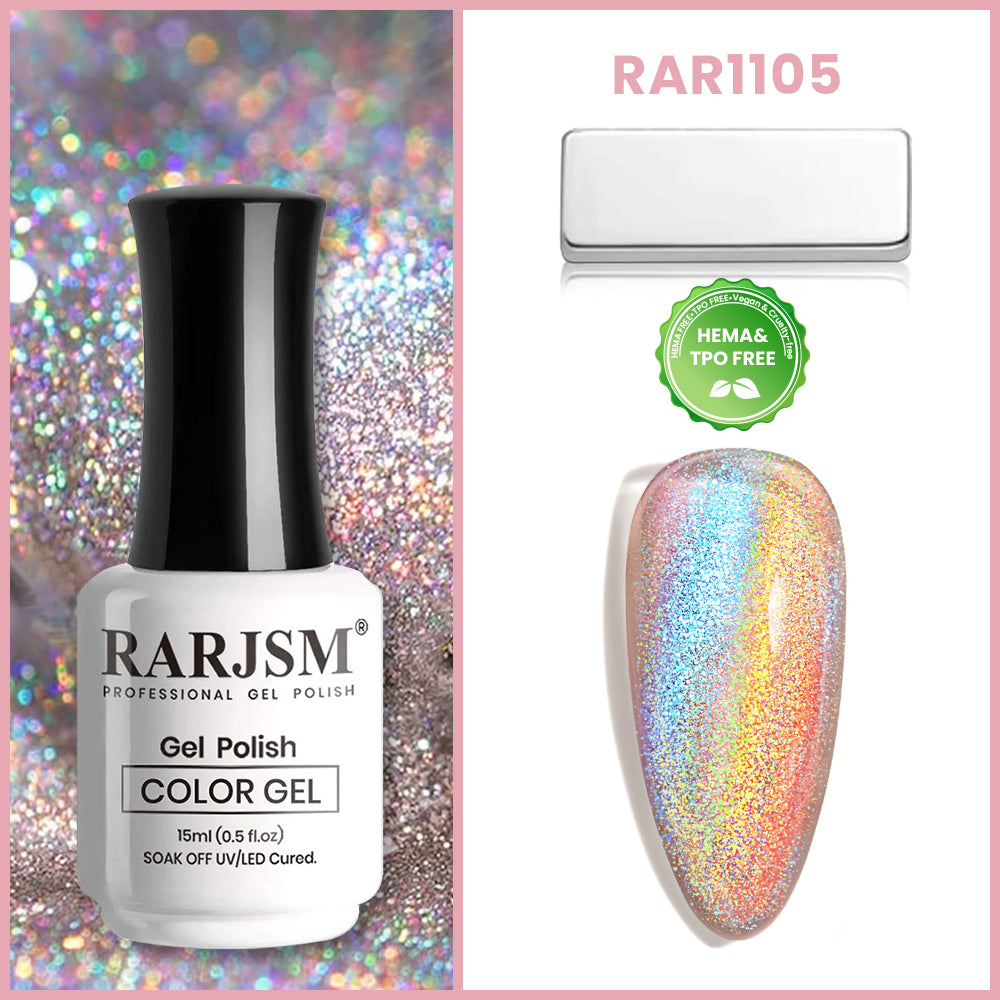 RAR1105 Rainbow Aurora Blue holographic glitter gel polish 15ml HEMA TPO free vegan color shifting laser shimmer