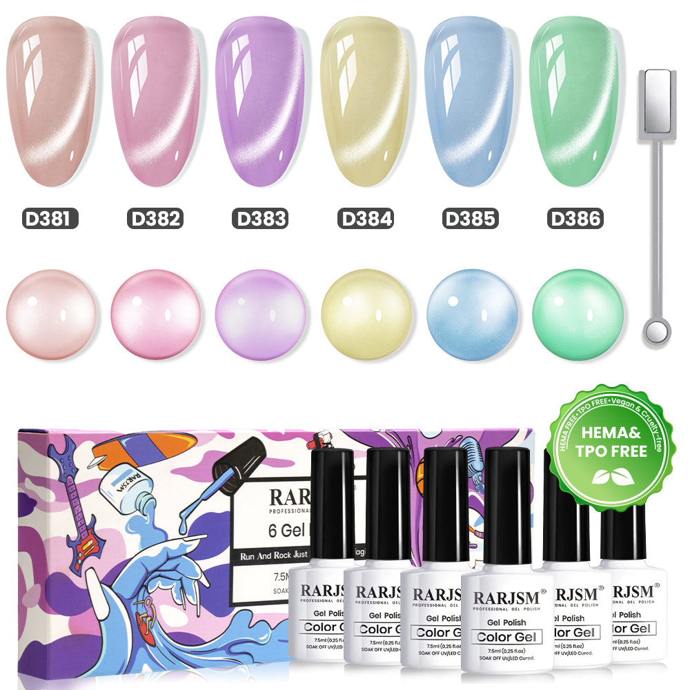 Set de Esmalte en Gel Ojo de Gato Milkshake Pastel - 6 Colores Colección Cremosa de Primavera 7.5ml - Libre de TPO y HEMA