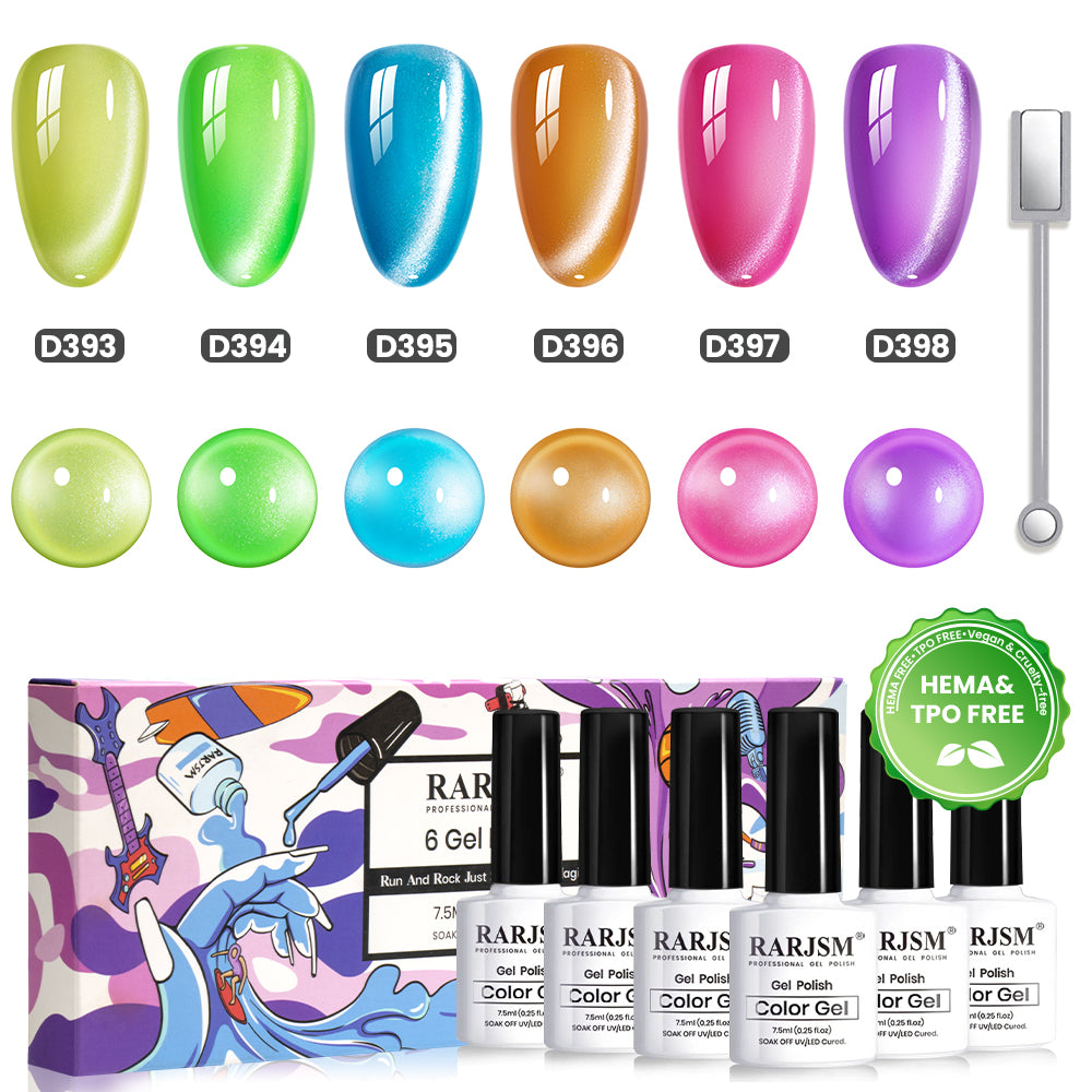 Set de Esmalte en Gel para Ojos de Gato Neón Dopamine - Colección Vibrante de Verano 6 Colores 7.5ml - Libre de TPO y HEMA