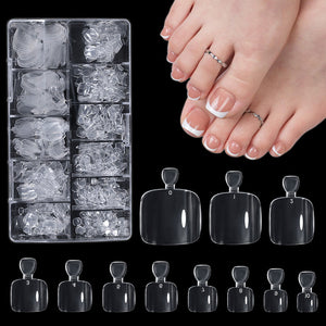 RARJSM toenail tips size chart showing 11 sizes from 0 to 10 with dimensions