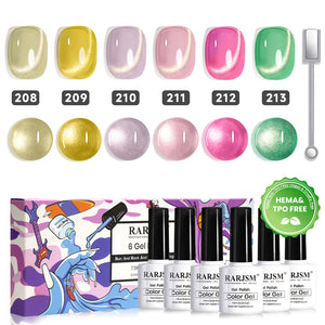 Summer champagne cat eye gel polish set 6 colors 7.5ml TPO HEMA free sparkling champagne shimmer magnetic glow summer wedding