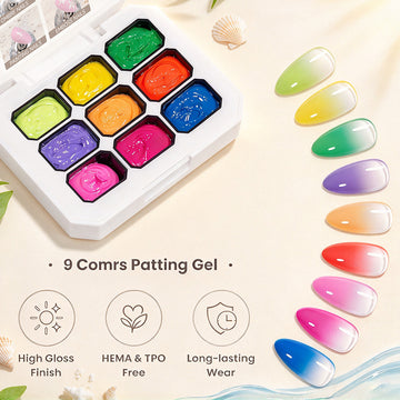 Neon Bloom 4 IN 1 Art Gel Palette - 9 Vivid Summer Shades Ombre Stamping Painting Emboss 2.5g - TPO & HEMA Free