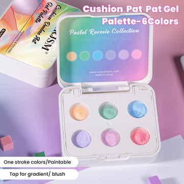 RARJSM Pastel Reverie Cushion Pat Pat Gel Palette 6 vibrant colors high pigmentation hands-free flip-top
