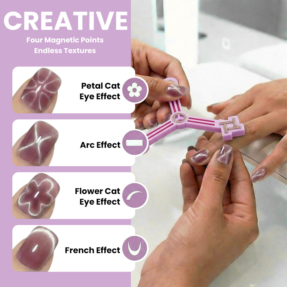 RARJSM trident magnet creative four magnetic points endless textures petal cat eye arc effect flower cat eye French effect demonstration on nails