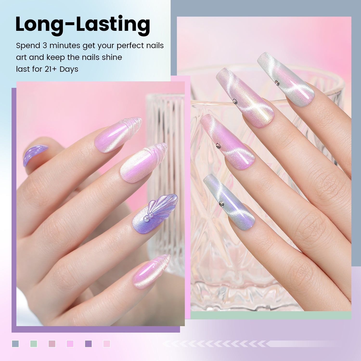 Long-lasting 21 days ethereal glow diamond pearl cat eye gel polish perfect nails art keep shine mermaid galaxy