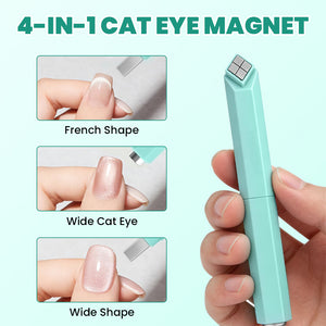 RARJSM pen cat eye magnet mint green hand holding showing French shape wide cat eye wide shape effects three application demonstrations on natural nails
