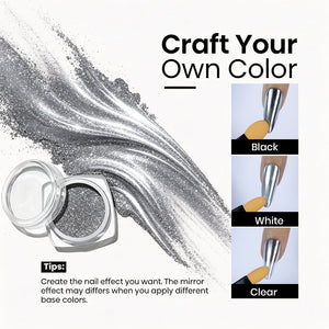 Silver chrome mirror nails inspiration - sparkly metallic finish on hands