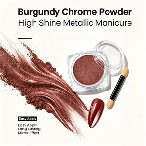 Burgundy chrome powder high shine metallic manicure with easy apply sponge applicator