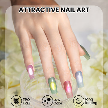 Starlight Shimmer Cat Eye Gel Polish Set - 6 Pastel Colors White Glitter & Colorful Cat Eye 7.5ml - TPO & HEMA Free