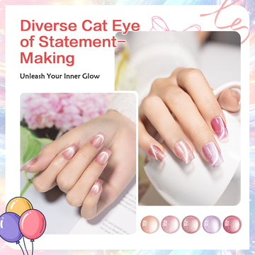 Milky Star Float Cat Eye Gel Polish Set - 6 Nude Jelly Colors Spring Summer Collection 7.5ml - TPO & HEMA Free