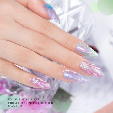 Pearly sheer opal cat eye gel polish on square nails high-gloss glazed finish iridescent shimmer