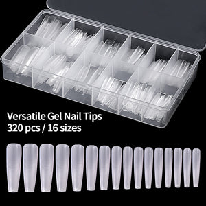 Versatile Gel Nail Tips 320Pcs 16 Sizes Adjustable Shapes Clear