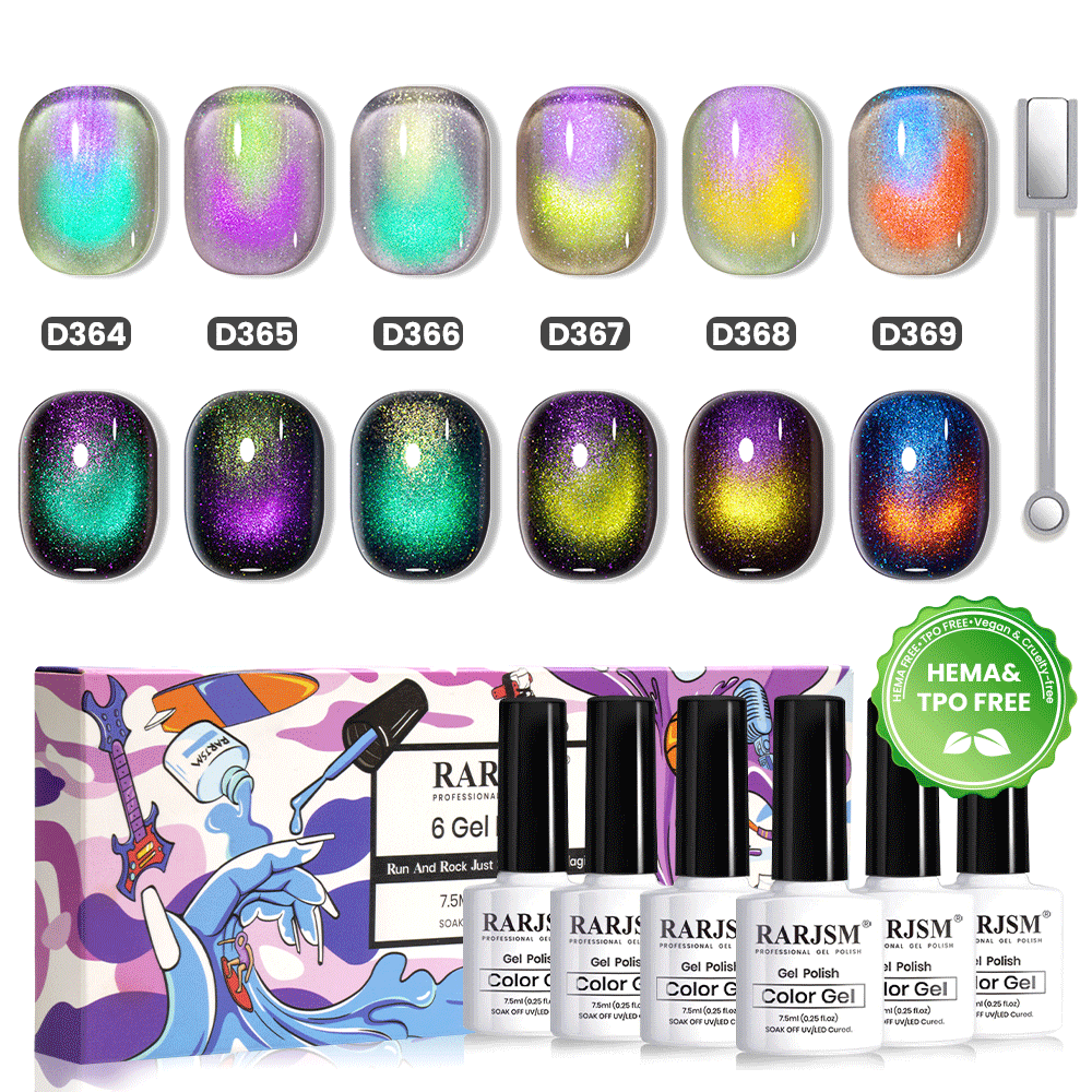 Set de Esmalte en Gel Magnético Ojo de Gato Cósmico Galaxy - 6 Colores Colección Noche Estrellada Planeta 7.5ml - Libre de TPO y HEMA