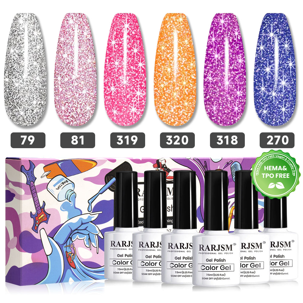 Flash Disco | RARJSM ® 6 Colors Neon Explosion Diamond Reflective Glitter Gel Polish | 7.5ml