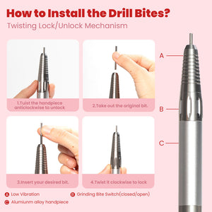 How to install drill bits twisting lock unlock mechanism anticlockwise unlock take out insert twist clockwise lock tutorial