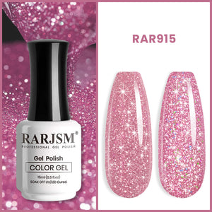 RAR915 dreamy pink reflective glitter gel polish 15ml HEMA TPO free soft pink diamond shimmer dual light effect