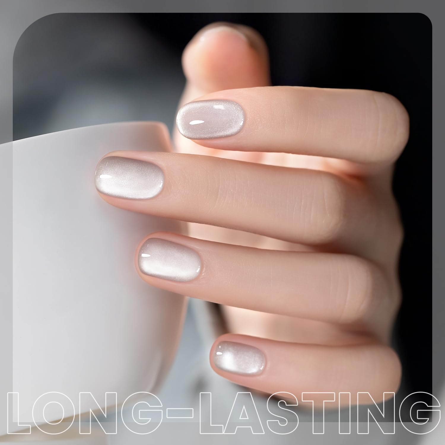 Long-lasting silver white cat eye gel polish elegant bridal manicure high-gloss shine winter party sophisticated