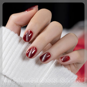 High-gloss shine silver white cat eye gel polish layering effect red opaque color captivating depth light-catching