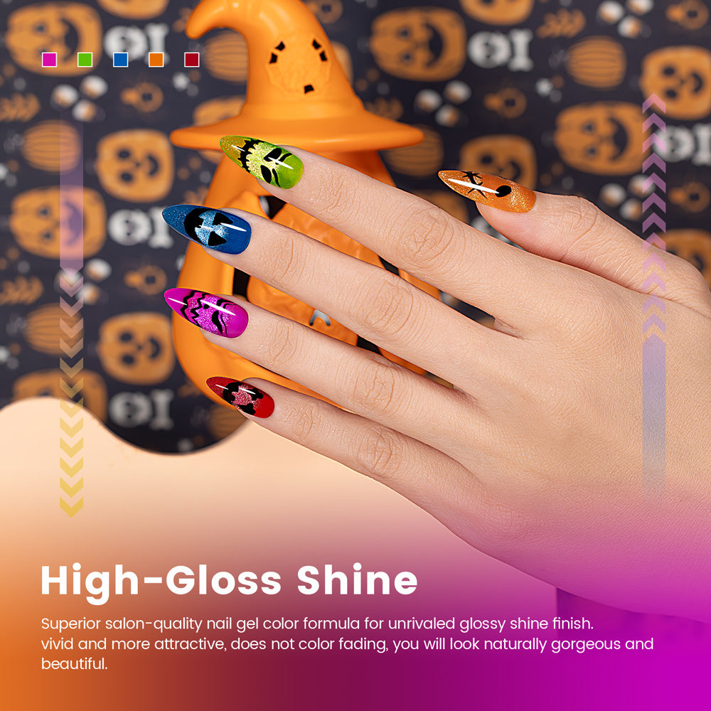 Vernis à ongles gel œil de chat néon 9D Halloween Carnival, ensemble de 6 couleurs, 7,5 ml