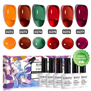 RARJSM Autumn Crystal Glass jelly gel polish 6 bottles 7.5ml D272-D277 HEMA TPO free vegan translucent sheer glow