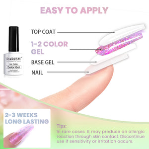 Easy to apply glitter gel polish top coat 1-2 color gel base gel nail 2-3 weeks long-lasting tutorial