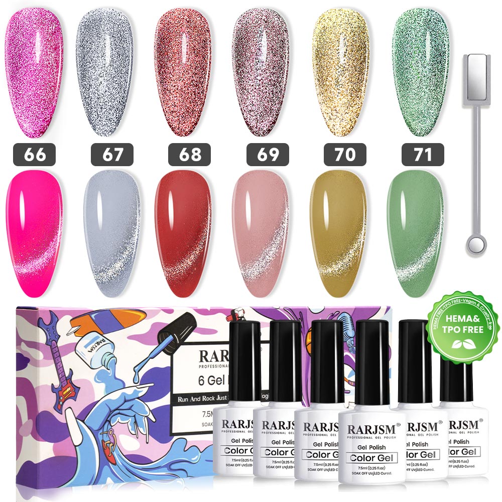 Juego de 6 esmaltes de uñas en gel estilo ojo de gato, platino brillante, 7,5 ml