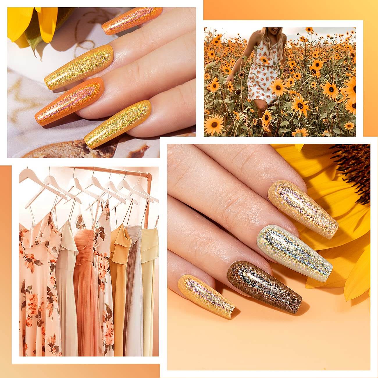 RARJSM ®6 Colors Orange Yellow Holographic Nail Gel Polish Set