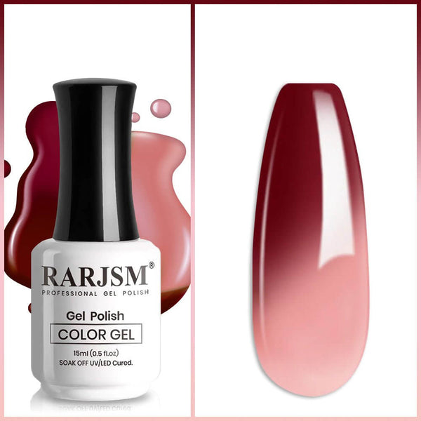 RARJSM ®Burgundy Red to Pink color changing gel nail polish
