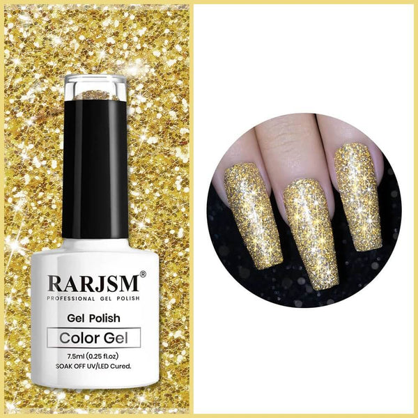 Champagne Gold Sparkle Color | RARJSM ®Reflective Glitter Gel Nail Polish | 7.5ml #416
