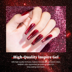 Red Glitter Cat Eye Nails Shiny Magic Starlight Effect