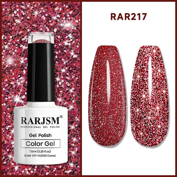 Dark Red Sparkle Color | RARJSM ®Reflective Glitter Gel Nail Polish | 7.5ml #217