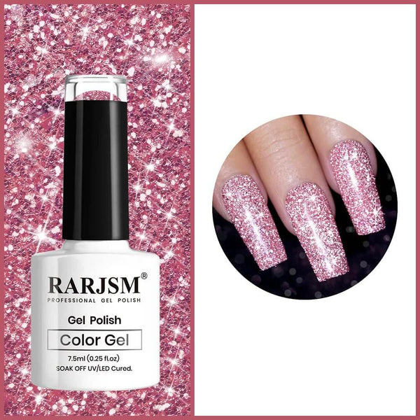 Light Pink Sparkle Color Dark Purple Sparkle Color | RARJSM ®Reflective Glitter Gel Nail Polish | 7.5ml #411