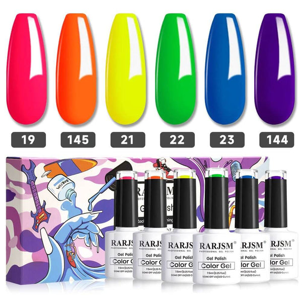 RARJSM ®Classic Color Gel Set |Neon Gel Polish Set| Set of 6 Dark Neon Colors| 7.5ml 6pcs