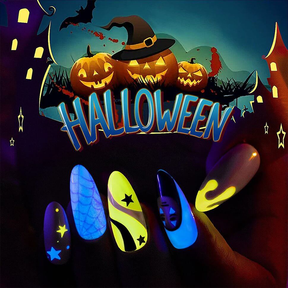 RARJSM ® Halloween 6 Colors Glow In The Dark Painting Nail Art Gel Liner Polish Set|8ml 6pcs