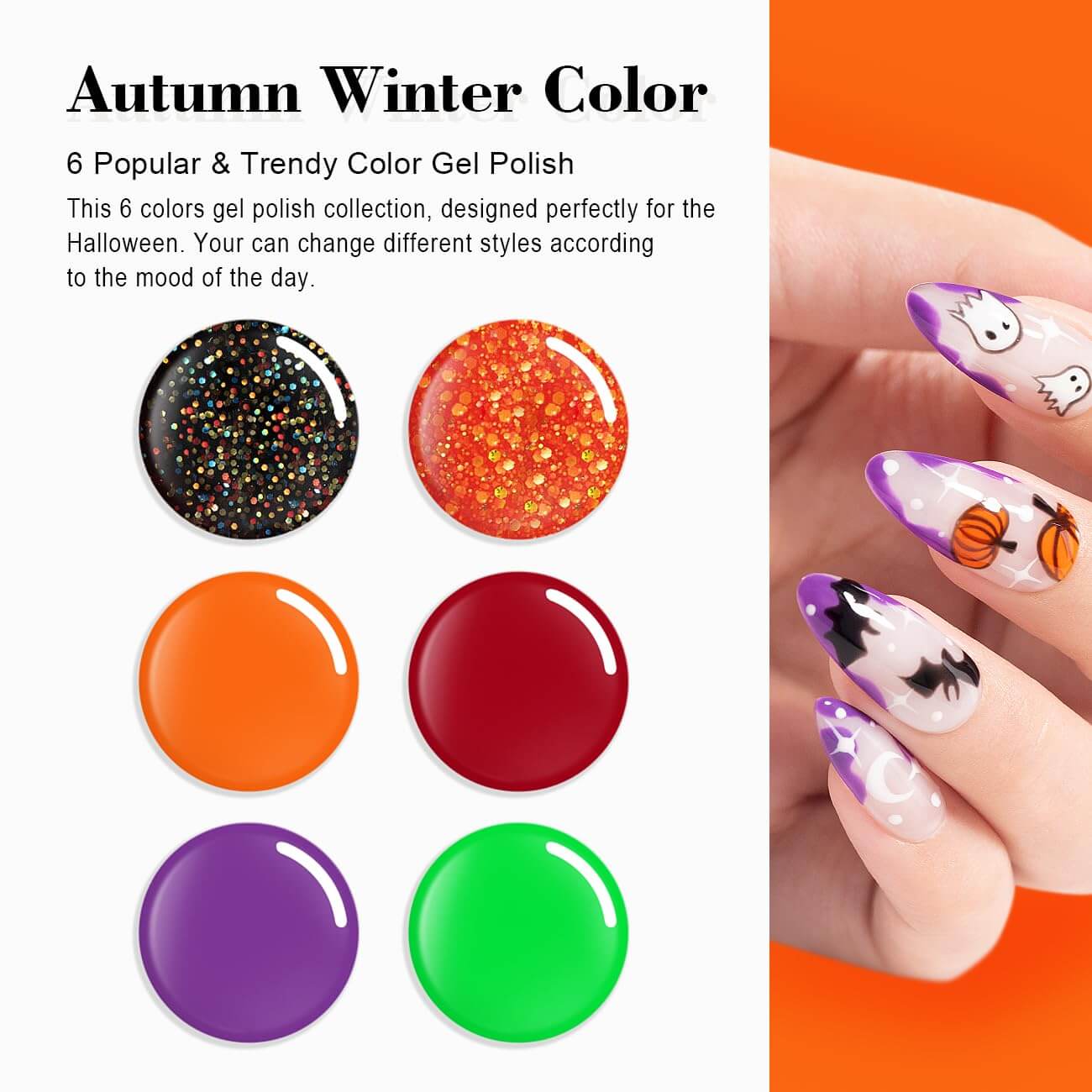 RARJSM ® Halloween Series Autumn Pumpkin 6 Shades Gel Nail Polish Set|7.5ml 6pcs
