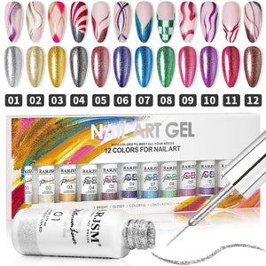 RARJSM ® Nail Art Gel Liner | 12 Colors Matallic Glitter Painting Nail Gel Polish Set|8ml 12pcs