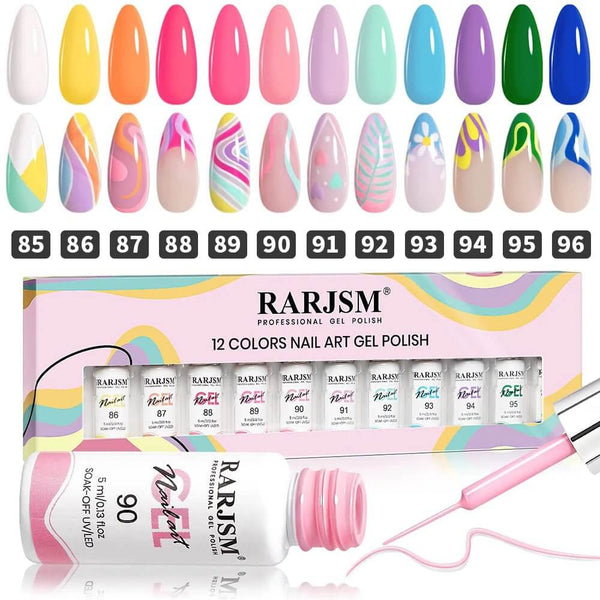 RARJSM ® Nail Art Gel Liner |Spring Summer collection | 12 Colors Pastel Color Painting Nail Gel Polish Set｜5ml 12pcs