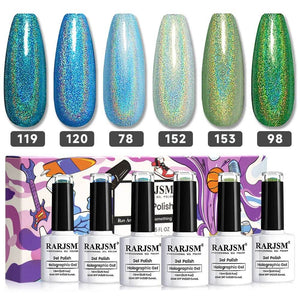 RARJSM ® Turquoise Green 6 Colors Holographic Gel Nail Polish Set