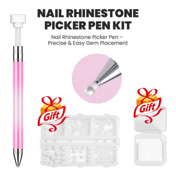 Nail Rhinestone Picker Pen Kit – Includes Crystal Rhinestones & Mud Wax