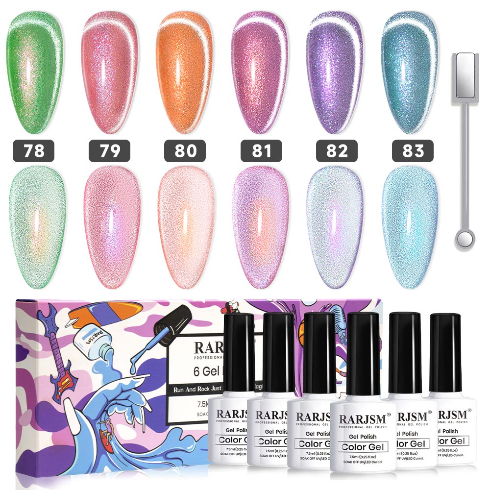 6 Farben Shimmer Velvet Cat Eye Gel-Nagellack-Set 7,5 ml