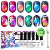 Phantom Glow Cat Eye Gel Polish Set - 6 Halloween Neon Shades Magnetic Sheer Jelly 7.5ml - TPO & HEMA Free