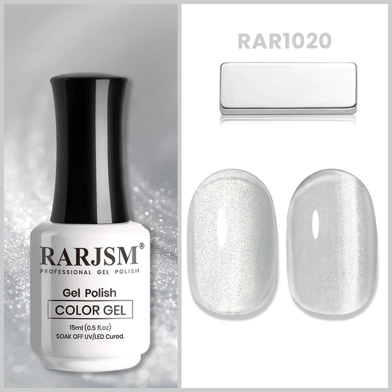RAR1020 silver white cat eye gel polish 15ml HEMA free bright shimmer topper pearlescent versatile overlay bridal winter
