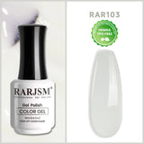 RARJSM Milky White R103 creamy opaque gel polish bottle 15ml with full coverage swatch TPO HEMA free
