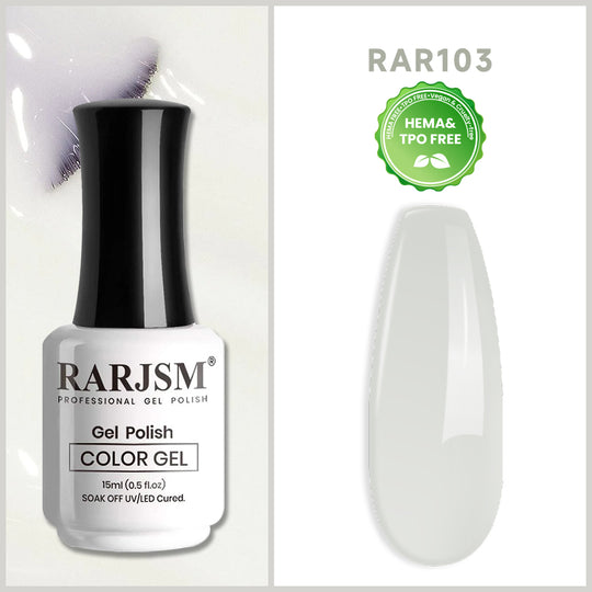 RARJSM Milky White R103 creamy opaque gel polish bottle 15ml with full coverage swatch TPO HEMA free
