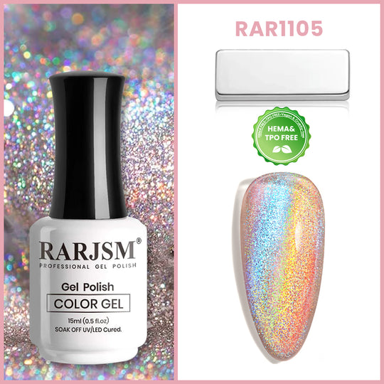 RAR1105 Rainbow Aurora Blue holographic glitter gel polish 15ml HEMA TPO free vegan color shifting laser shimmer
