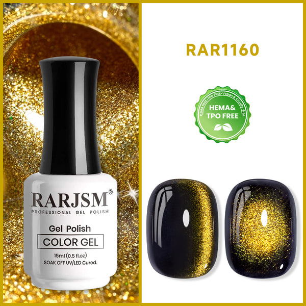 Black Golden Ceramic Cat Eye Gel Nail Polish 15ml #1160