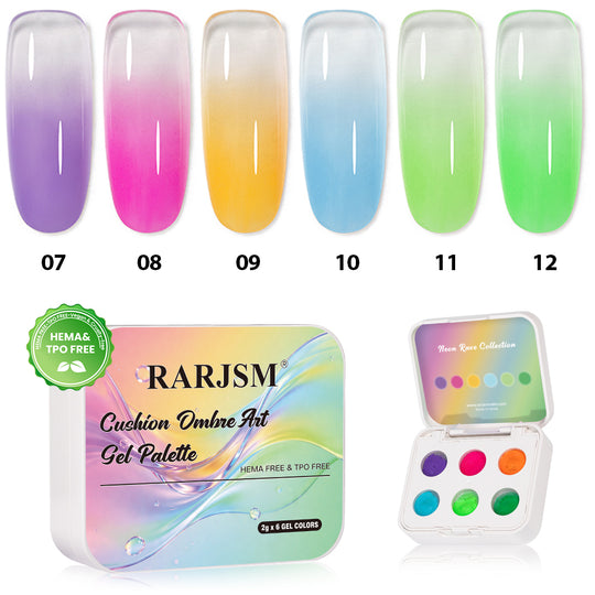 Neon Rave Cushion Ombre Art Gel Palette - 6 Vibrant Colors, TPO & HEMA Free