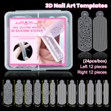 3D silicone nail mold 24 pieces crystal stripe templates storage box two shapes graduated sizes professional nail art tool
