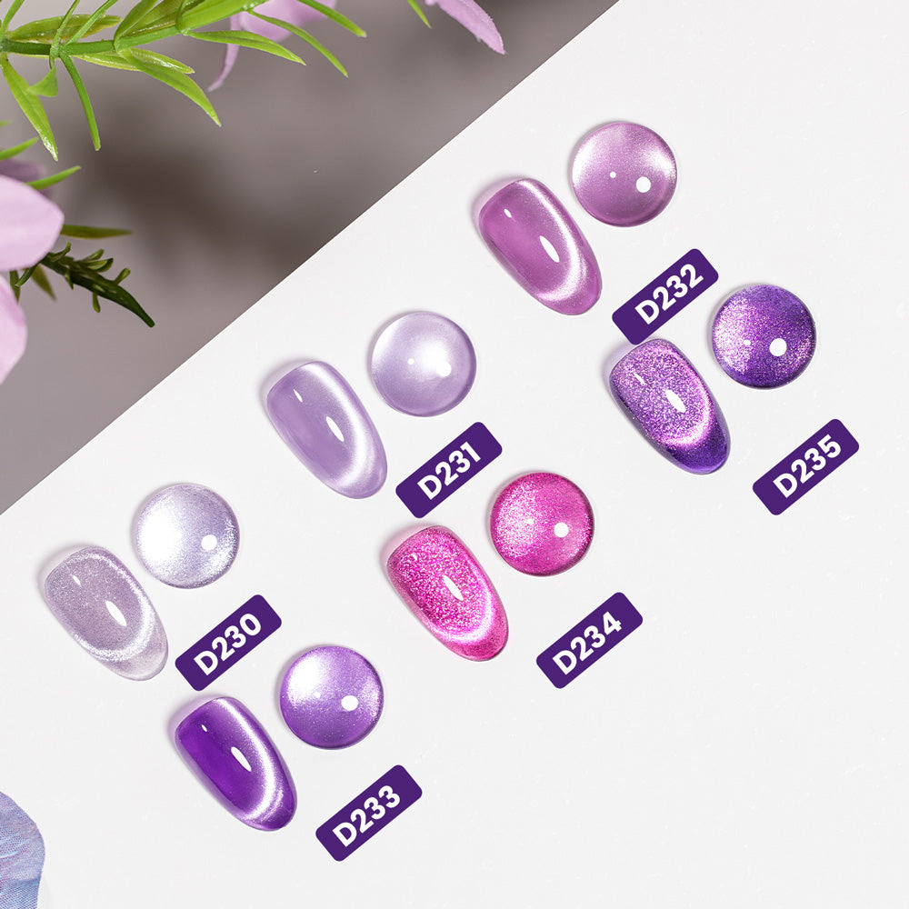 Purple Dream 6 colors swatches D230-D235 lavender lilac rose purple violet magenta gradient pearl cat eye glitter
