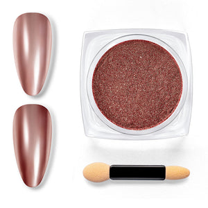Burgundy rose gold chrome nail powder jar with mirror effect nail swatches